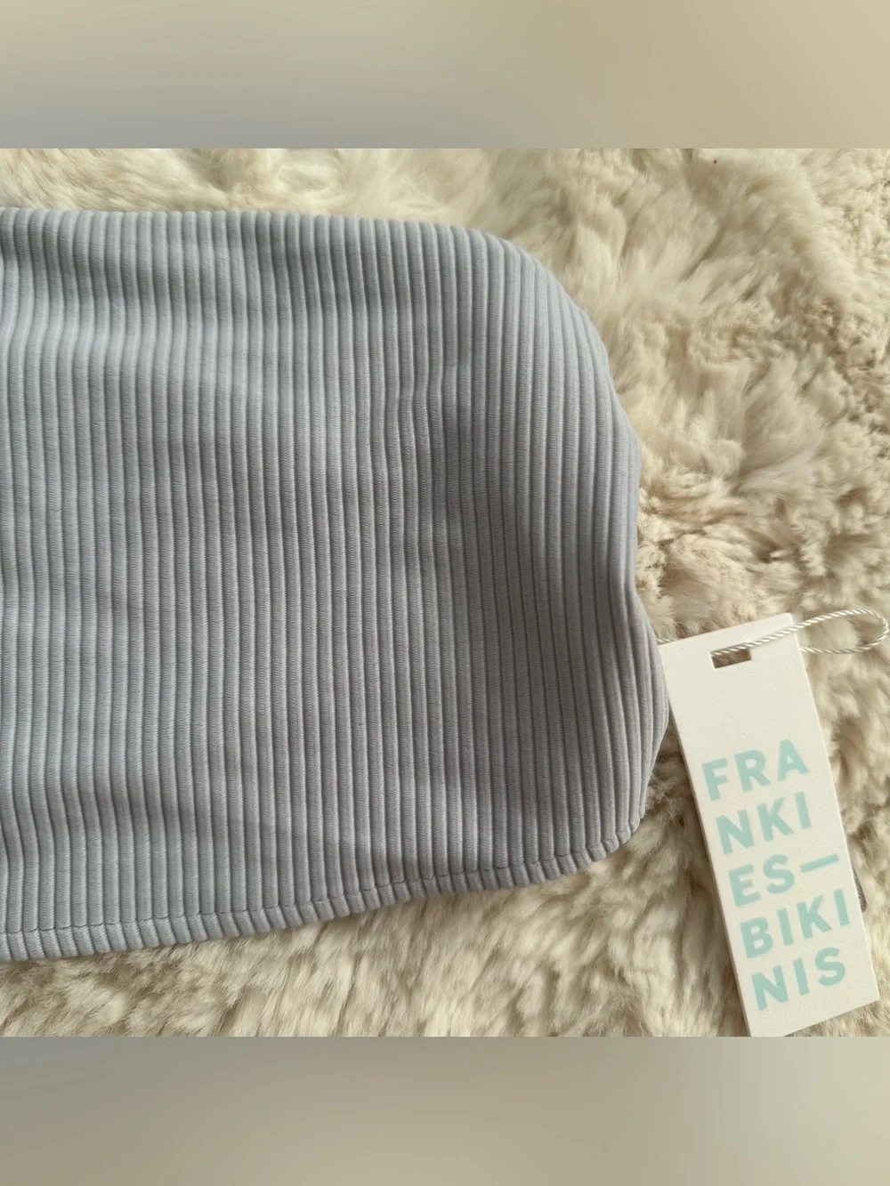NWT Frankie’s Bikinis Jenna Ribbed Light Blue Bandeau Strapless Bikini Top